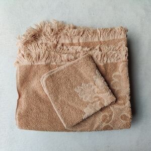 Vintage Cannon Royal Family Towel Set 3 Sculpted Fringe Bath Washcloth Neutral